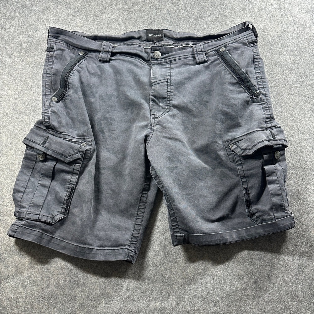 Affliction Cargo Shorts Sz 40 (fits 43x10) Gray Camo Y2K Grunge Tactical Stretch